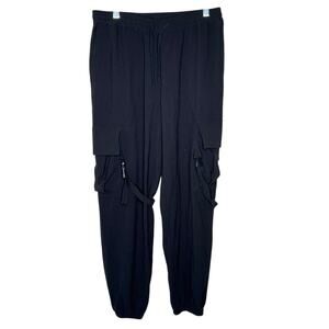 NWOT FOREVER 21 MEN Black Crepe Linen Cargo Jogger Sweatpants SIZE SMALL